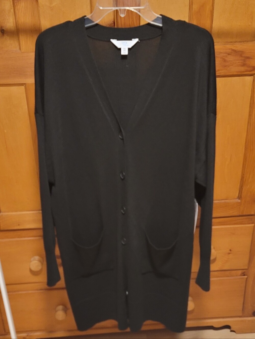 Time And Tru Black Longline Button-Front Cardigan